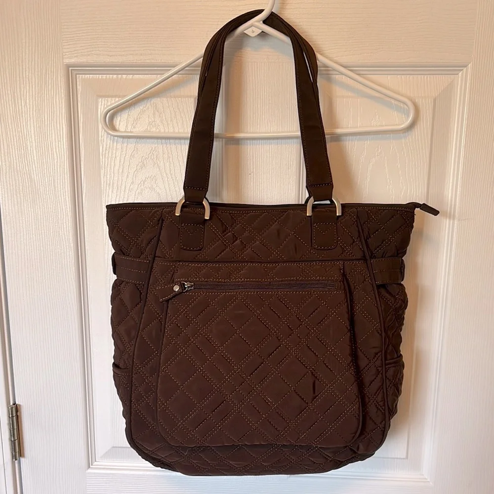 Vera Bradley Large Brown Quilted Shoulder / Tote Bag with Zebra Print Interior - Picture 2 of 11